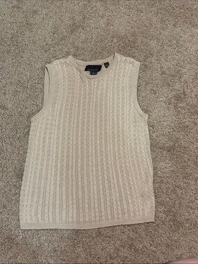 DKNY Beige Cable Knit Sweater Vest